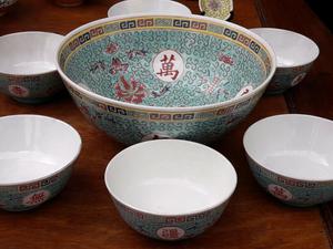 Set de bowl chinos sello rojo antiguo completo