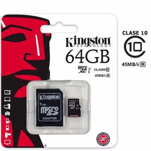 TARJETA DE MEMORIA MICRO-SD 64 GB KINGSTON 45 MB/S CLASE 10