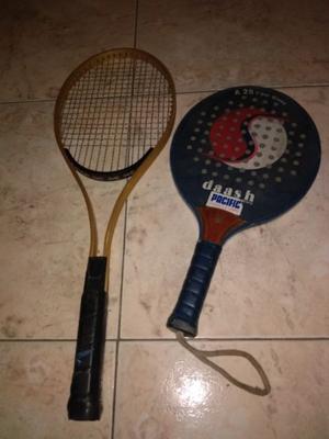 raqueta de tenis antigua n3 y paleta de paddle daash