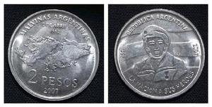 Moneda 2 pesos Malvinas 2007 conmemorativa $60