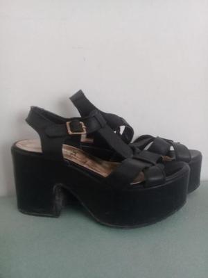 Sandalias con Plataforma Cuero color negro N38