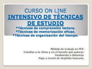 CURSO INTENSIVO DE TÉCNICAS DE ESTUDIO. PDF. ON LINE.