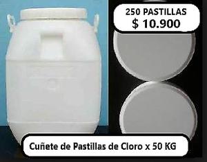 CUÑETE DE CLORO EN PASTILLAS, TRIPLE ACCION X 50 KILOS $