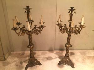 Candelabros de bronce con 6 portavelas
