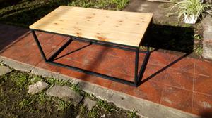 Mesa Ratona Estilo Industrial Hierro Y Madera 1x40x45