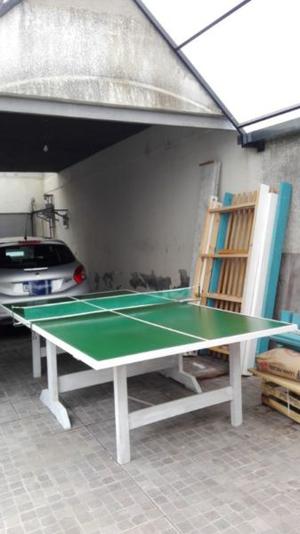 mesa de ping pong, pintada a nuevo