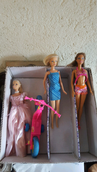 3 Barbie + monopatín.