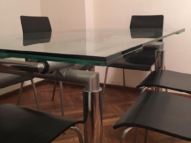 6 sillas y mesa de vidrio extensible