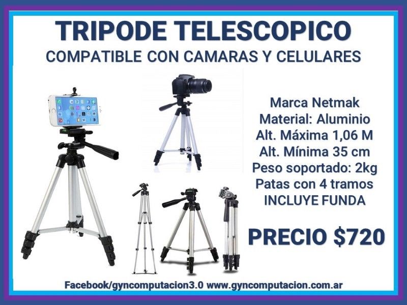 TRIPODE TELESCOPICO NETMAK PARA CAMARAS Y CELULARES
