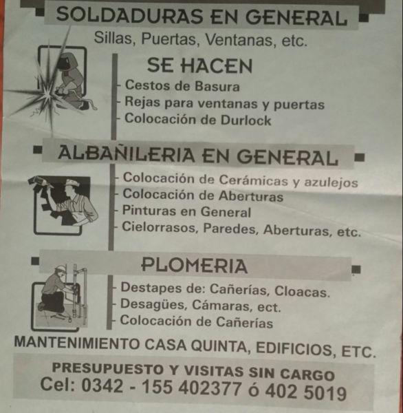 Albañileria,herreria y plomeria en general