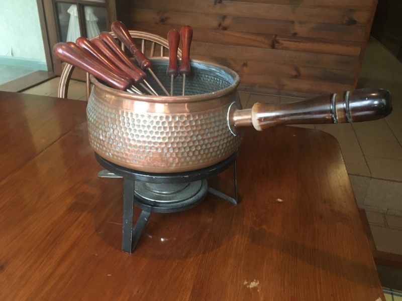 Fondue De Cobre Grande Con Calentador Base Pinches