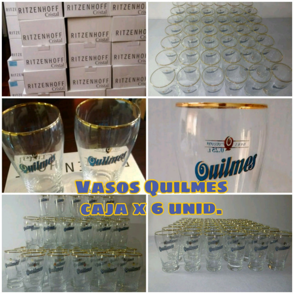 Vendo vasos quilmes con borde dorado