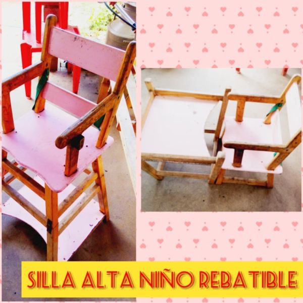 Sillita alta de madera para comer plegable..