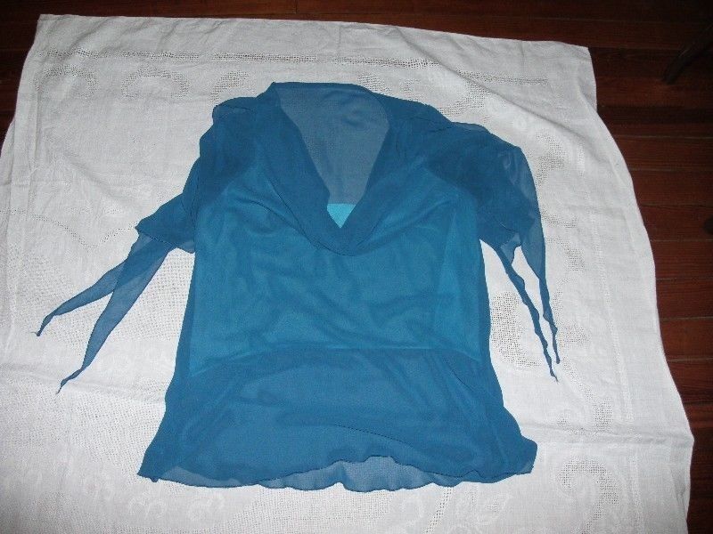 blusón fiesta/salir azul de seda forrado talle XL
