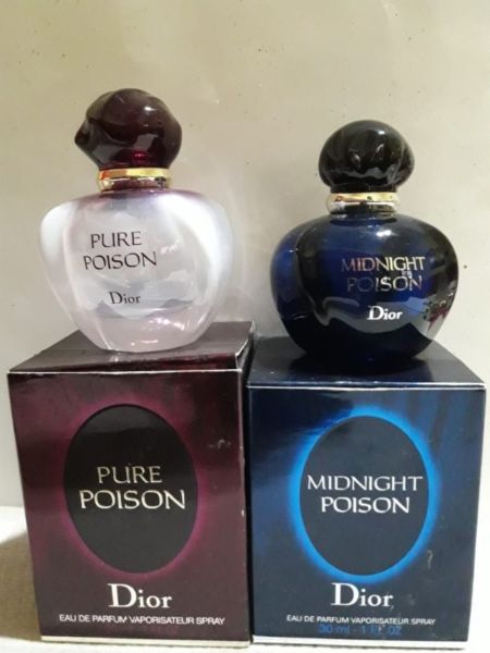 FRASCO DE PERFUME Y CAJA DE DIOR PURE POISON Y DIOR MIDNIGHT