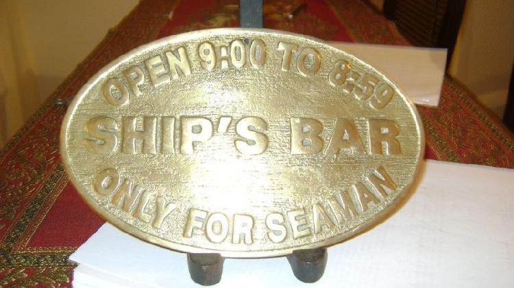 Antiguo Placa De Bronce Para Bar Ship`s Bar Only For Seaman