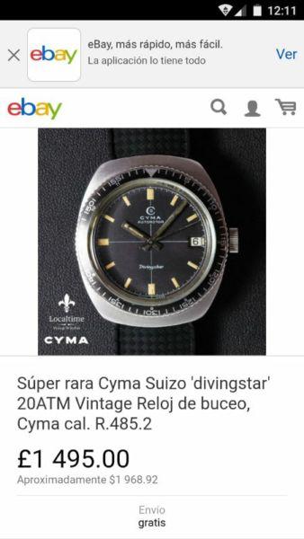 Reloj super rara Cyma Divingstar 20atm Vintage De Buceo Cal.