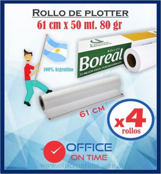 ROLLO DE PLOTTER OFFICE ON TIME 61CM 50MT PACK X 4