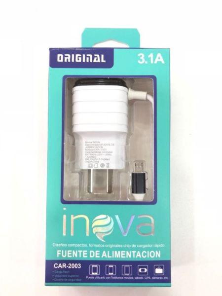 CARGADOR INOVA 3.1A. CARGA RAPIDA. $250.