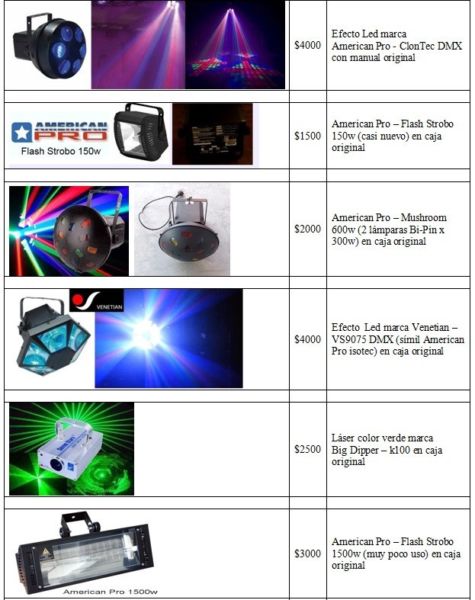 Efectos varios Led DMX laser flash precios en imagen