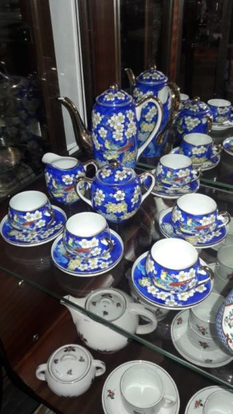 Juego De Cafe Porcelana Oriental Azul. #