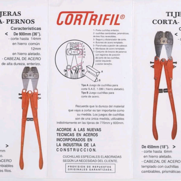 Reparaciones de tijeras corta pernos marca cortrifil