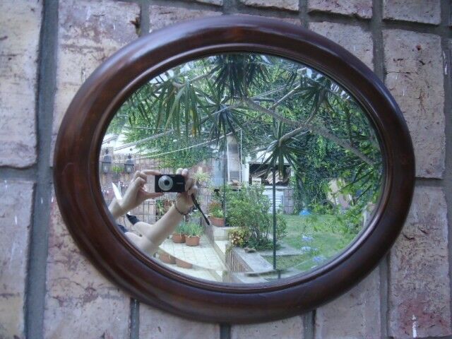 Bonito Espejo Biselado Oval Marco en Madera