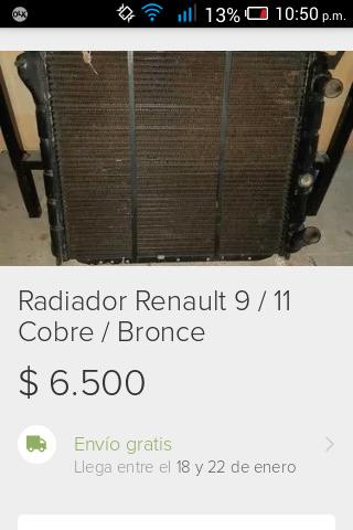 Radiador renault 9/11 de cobre y bronce con