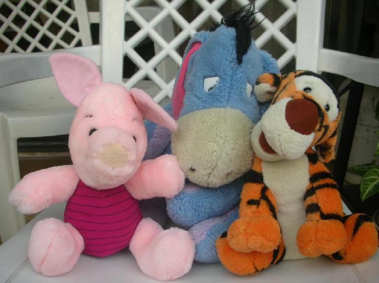 Vintage:3 Muñecos amigos Winnie de Pooh: Burro,Puerquito y
