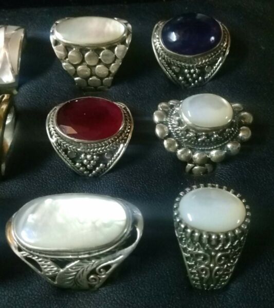 Anillos plata y piedra × 6