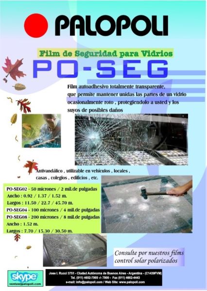 Film De Seguridad Autoadhesivo 100% clear P/ Vidrios