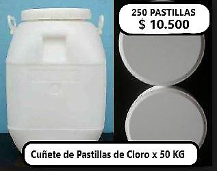 CUÑETE DE CLORO EN PASTILLAS, TRIPLE ACCION X 50 KILOS $