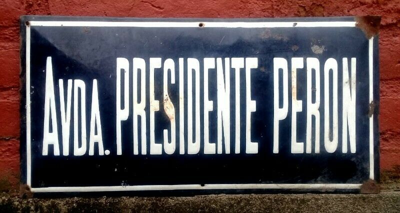 cartel antiguo enlozado bombe av presidente peron