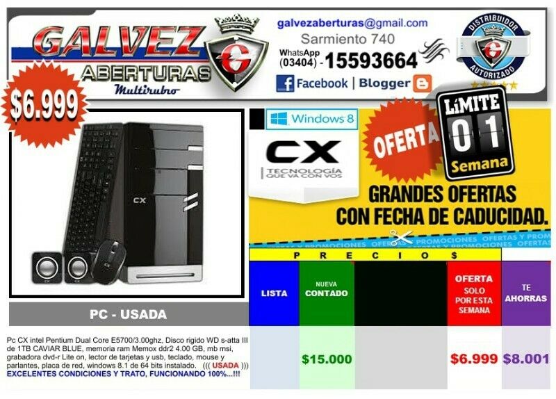 VENDO PC USADA EN EXCELENTES CONDICONES Y PRECIO...!!!!