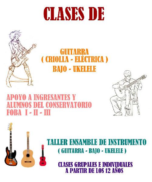 Clases de Ukelele, Bajo, Guitarra, Lenguaje Musical.
