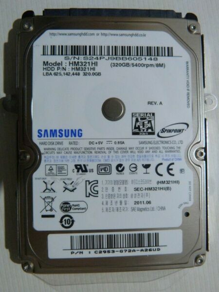 HDD Samsung 320GB SATA 2.5 Notebook Para Reparar O Repuestos