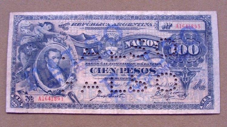 Billete de 100 pesos, Argentina 1895 falso de época