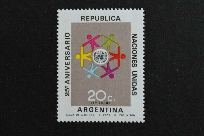 ESTAMPILLA ARGENTINA 25° ANVIERSARIO CREACIÓN NACIONES