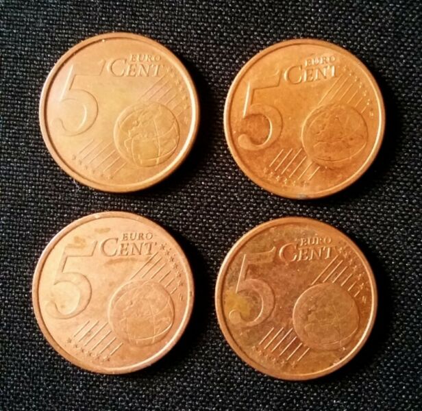 Lote x4 monedas de 5 Euro Cents - Alemania - España -