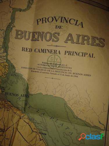 Mapa Prov Buenos Aires la Plata Red Caminera 1944(70x98cm)