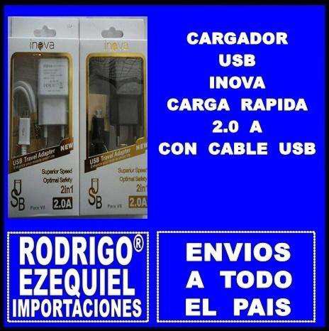 CARGADOR INOVA POTENCIADO 2.O AMP CABLE USB CARGA RAPIDA