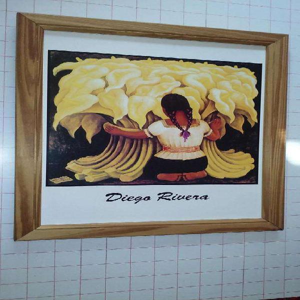 Lámina Niña Con Flores. Diego Rivera. Enmarcada En Madera