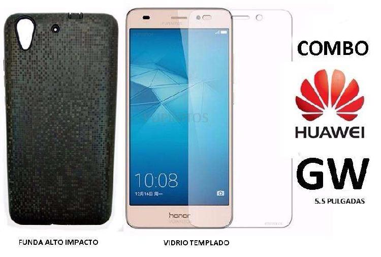 Combo Funda Alto Impacto Vidrio Templado Huawei Gw Rosario