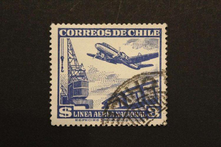 ESTAMPILLA CHILE 1950 A 1954, CORREO AÉREO, AVIÓN SOBRE