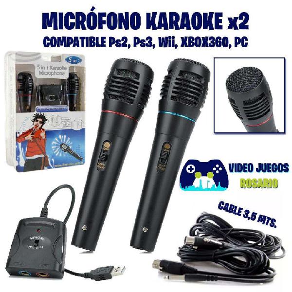 Set X2 Micrófonos Karaoke Compatibles Ps2, Ps3, Wii, XBox