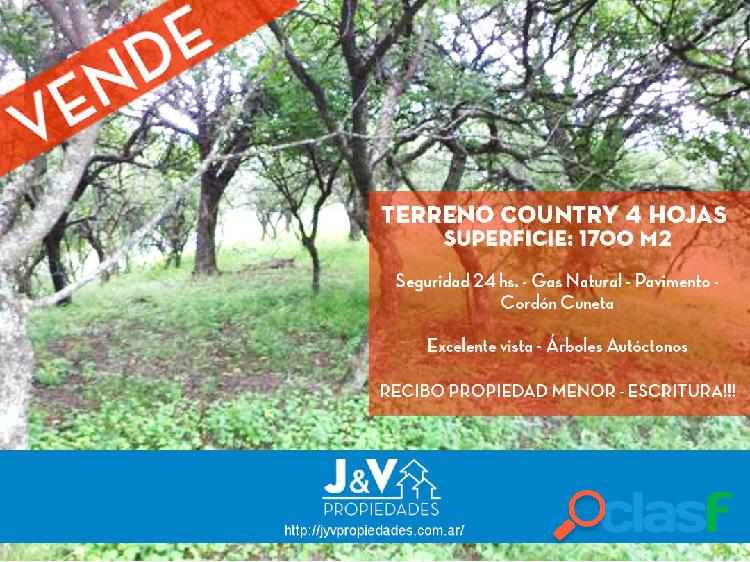 VENDO LOTE 1.700 M2 COUNTRY 4 HOJAS. MENDIOLAZA.