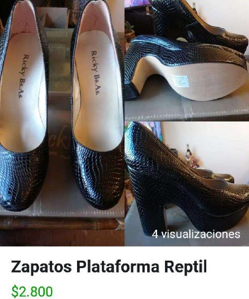 Zapatos Plataforma Reptil Negros