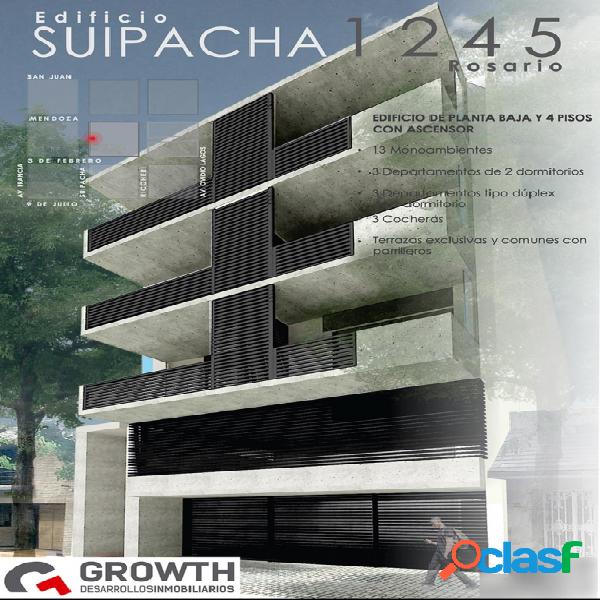 Suipacha 1245: monoambientes con balcón segundo y tercer