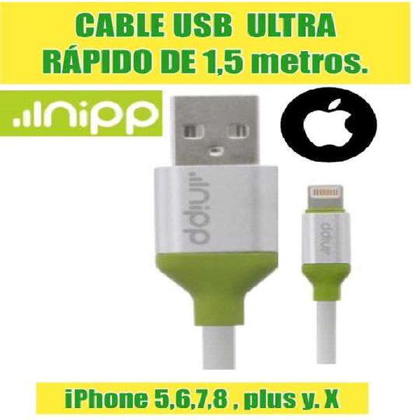 CABLE USB ULTRA RAPIDO DE 1,5 metros NIPP PARA IPHONE
