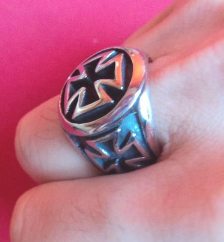 Anillo Acero Quirurgico 316l Templarios Cruz De Hierro Biker